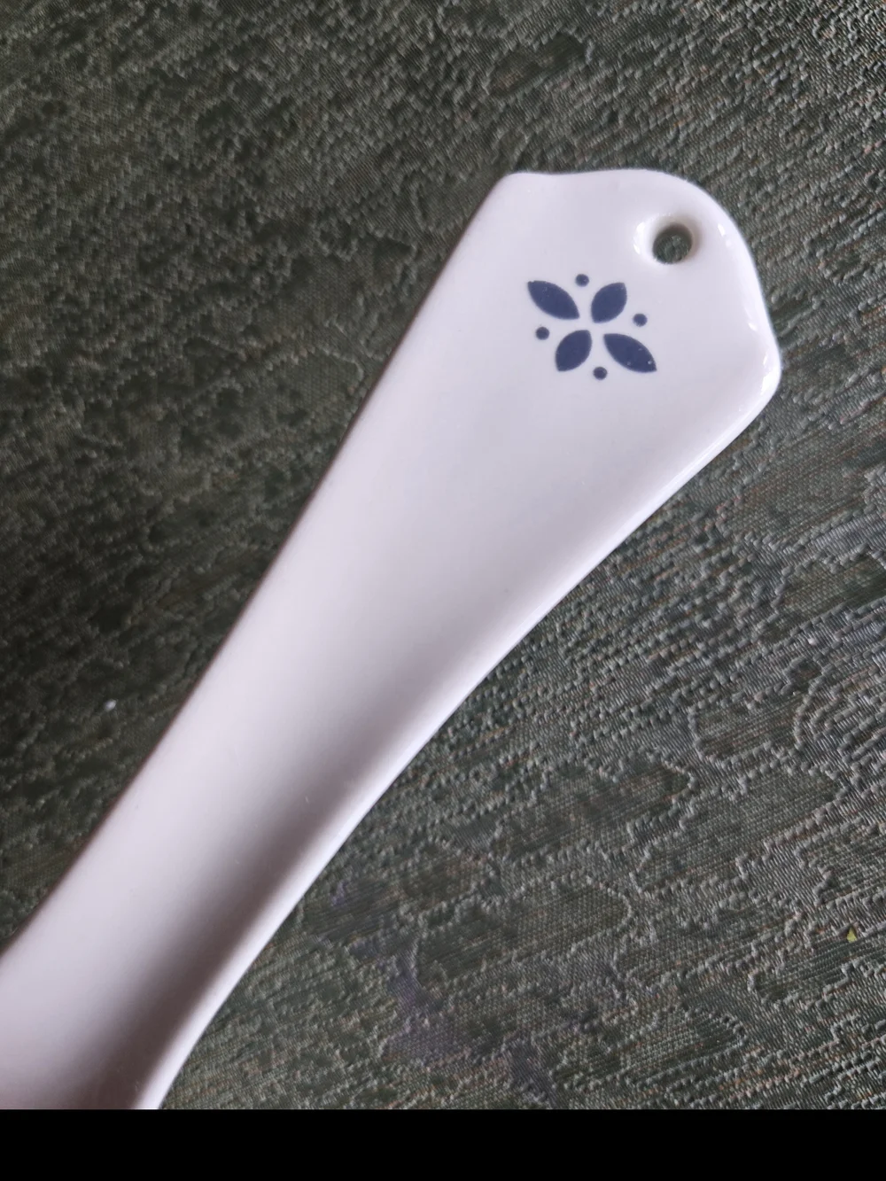 Longaberger Pottery Ceramic Spoon Rest - White with Blue Floral Accents
